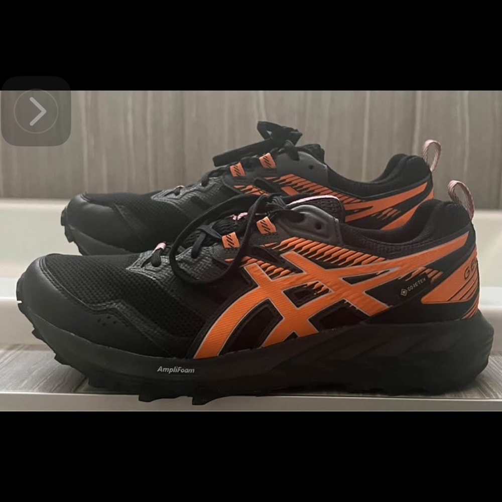 Asics GORTEX Ladies Black and Orange Athletic Shoes with Rugged Outsole